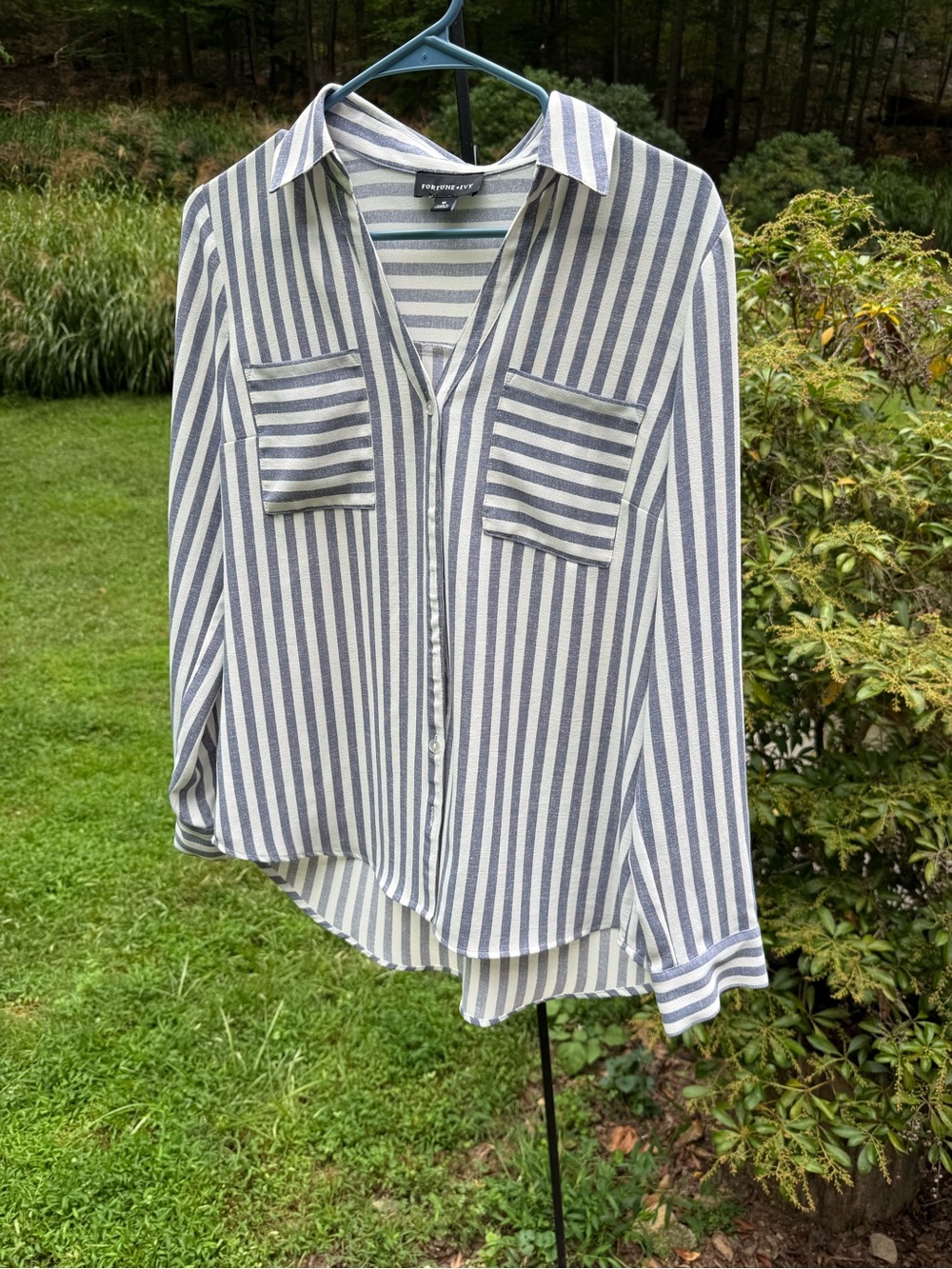 Relaxed Striped Button-Down Shirt - Blue & White